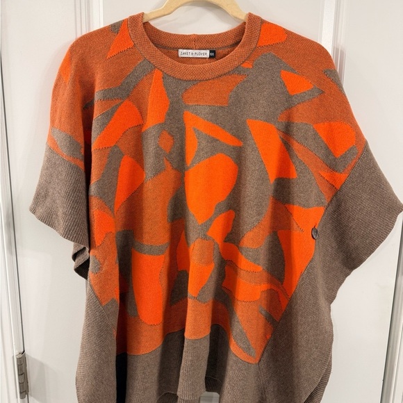 Zaket & Plover Sweaters - Salmon and Taupe Abstract Sweater Poncho (xs/s)